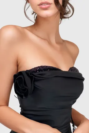 Off Shoulders Dress with Roses - Black