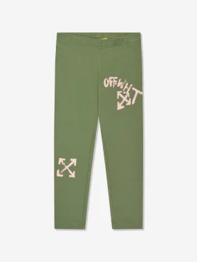 Off-White Girls Paint Script Leggings in Green