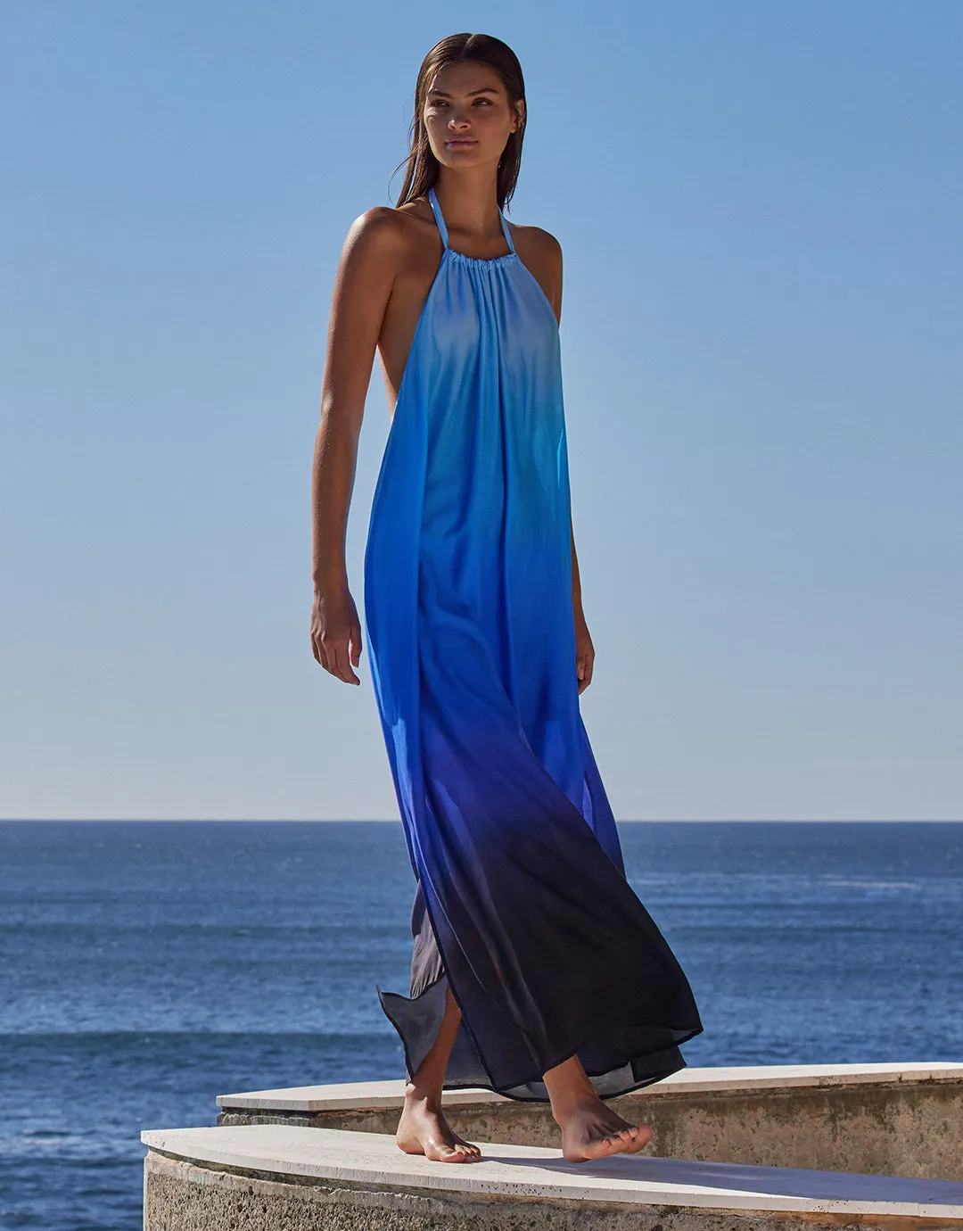 Oia Sunset Halter Maxi Dress - Ocean