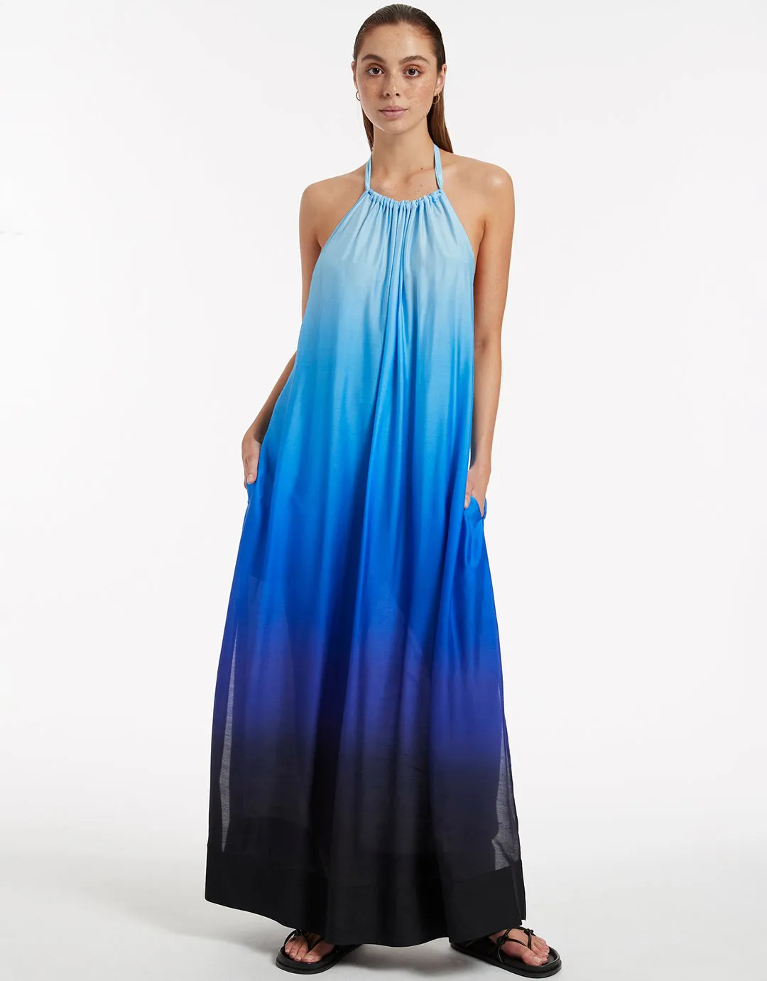 Oia Sunset Halter Maxi Dress - Ocean