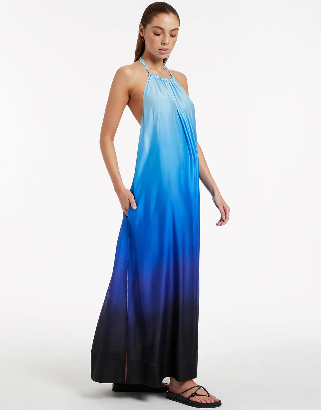 Oia Sunset Halter Maxi Dress - Ocean