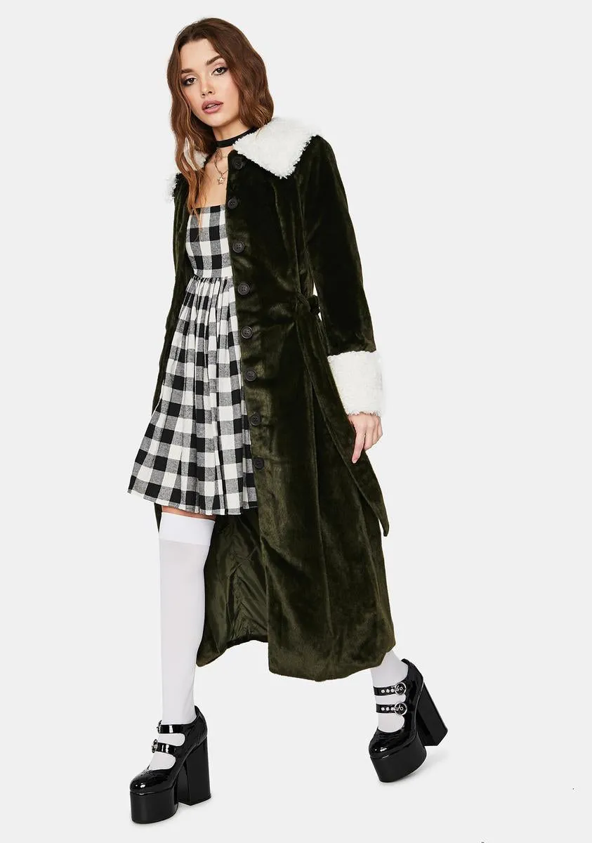 Olive Collegiate Sass Faux Fur Trench Coat