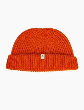 Orange Ribbed Solid Wool & Cashmere Fisherman Beanie