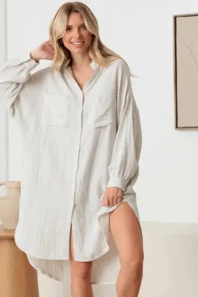 OVERSIZED POCKET HIGH-LOW HEM SHIRT DRESS