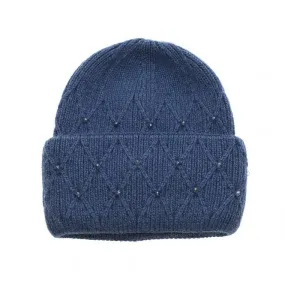 Park Lane Beanie Hat with Rhinestones Denim Blue