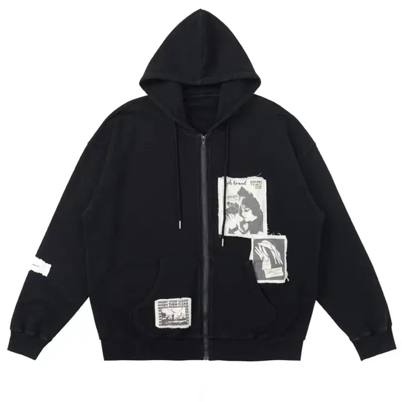 Patch Zip Up Hoodie