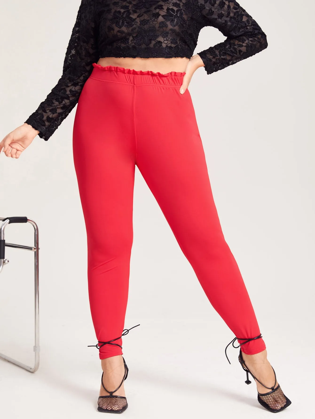 Plain Frill Long Plus Size Leggings