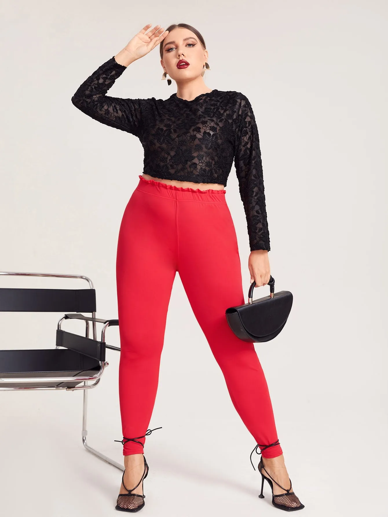 Plain Frill Long Plus Size Leggings