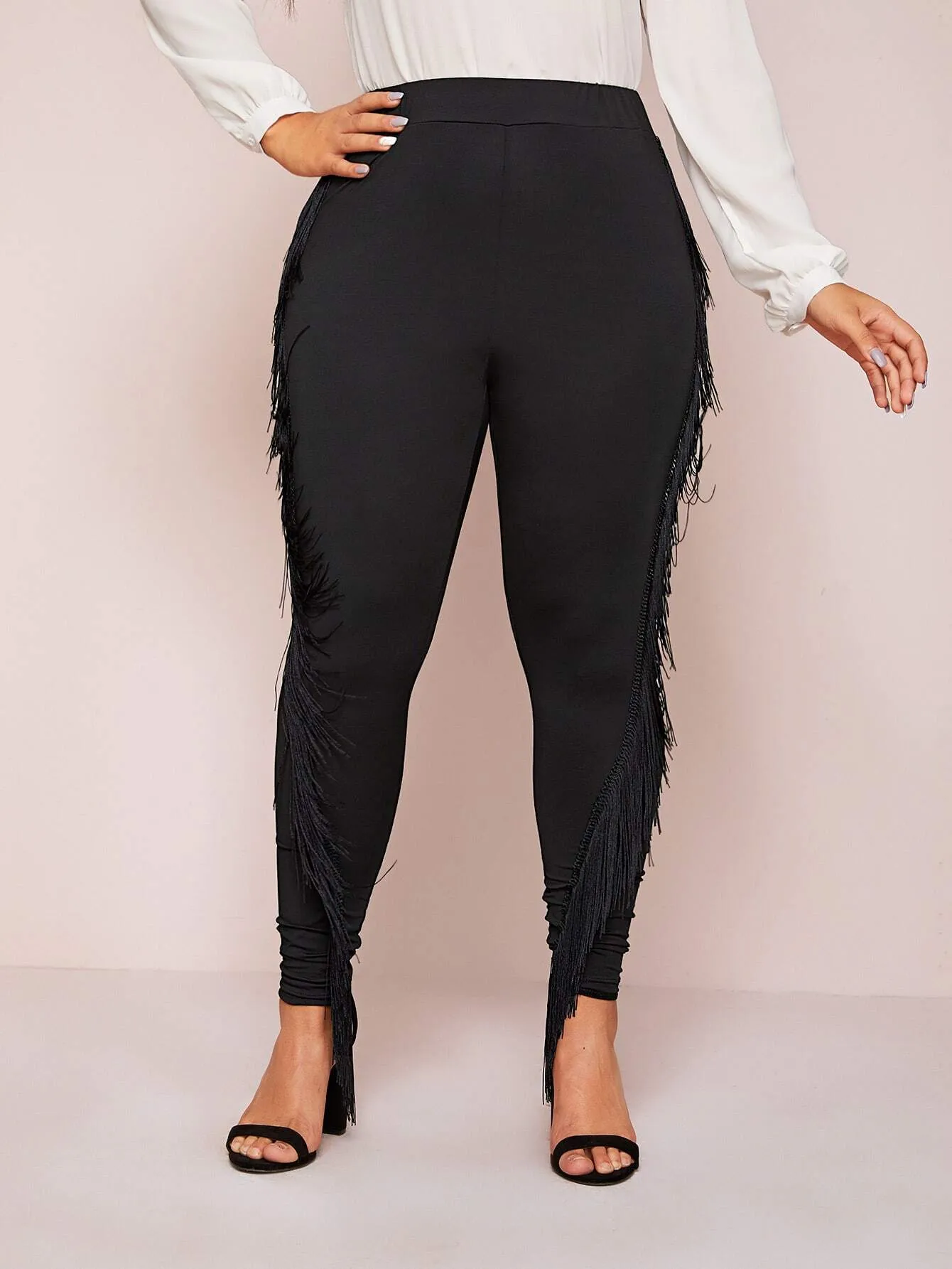 Plain Fringe Long Plus Size Leggings