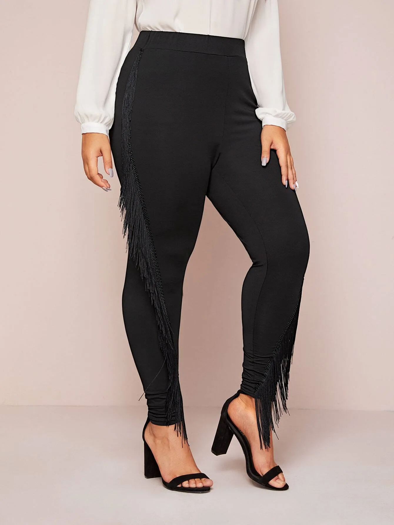 Plain Fringe Long Plus Size Leggings