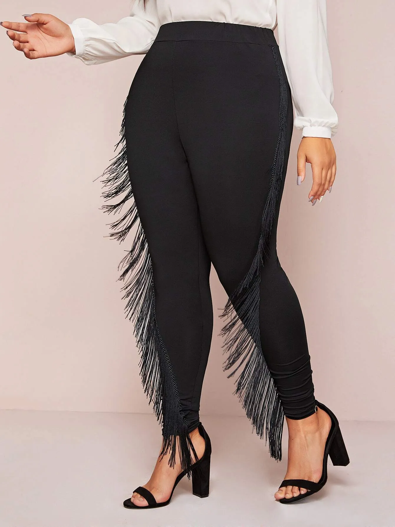 Plain Fringe Long Plus Size Leggings