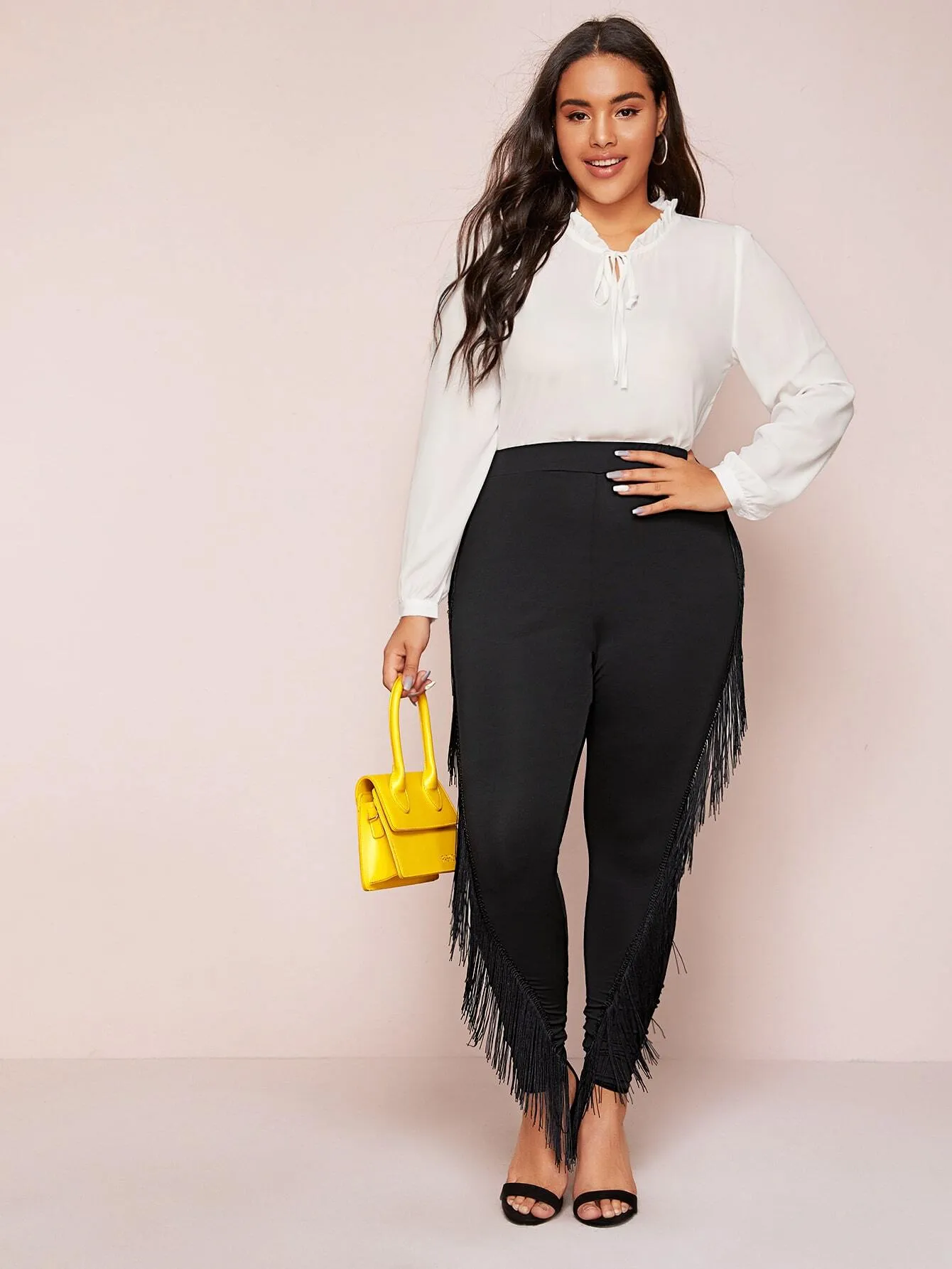 Plain Fringe Long Plus Size Leggings