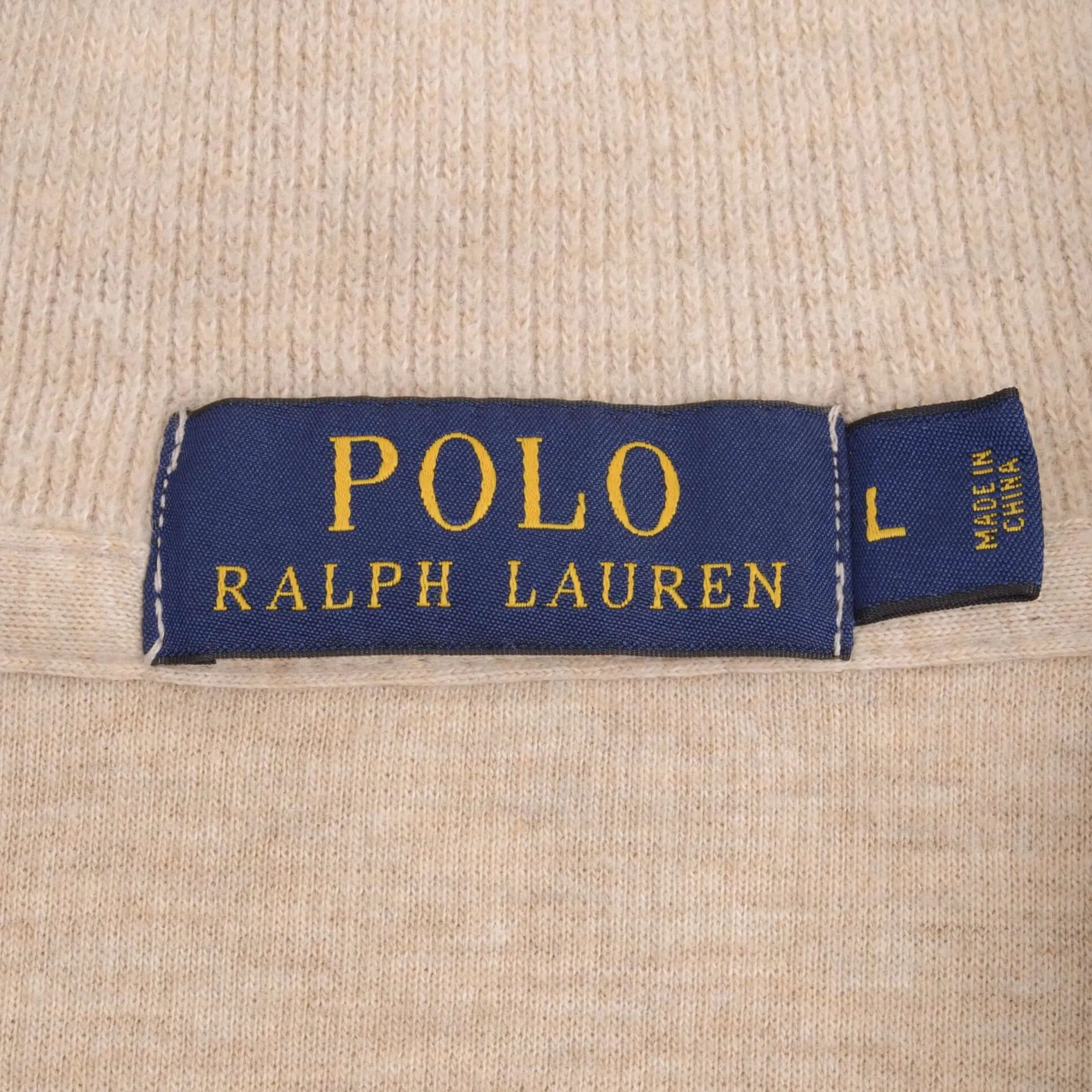 POLO RALPH LAUREN BEIGE QUARTER 1/4 ZIP SWEATER SIZE LARGE