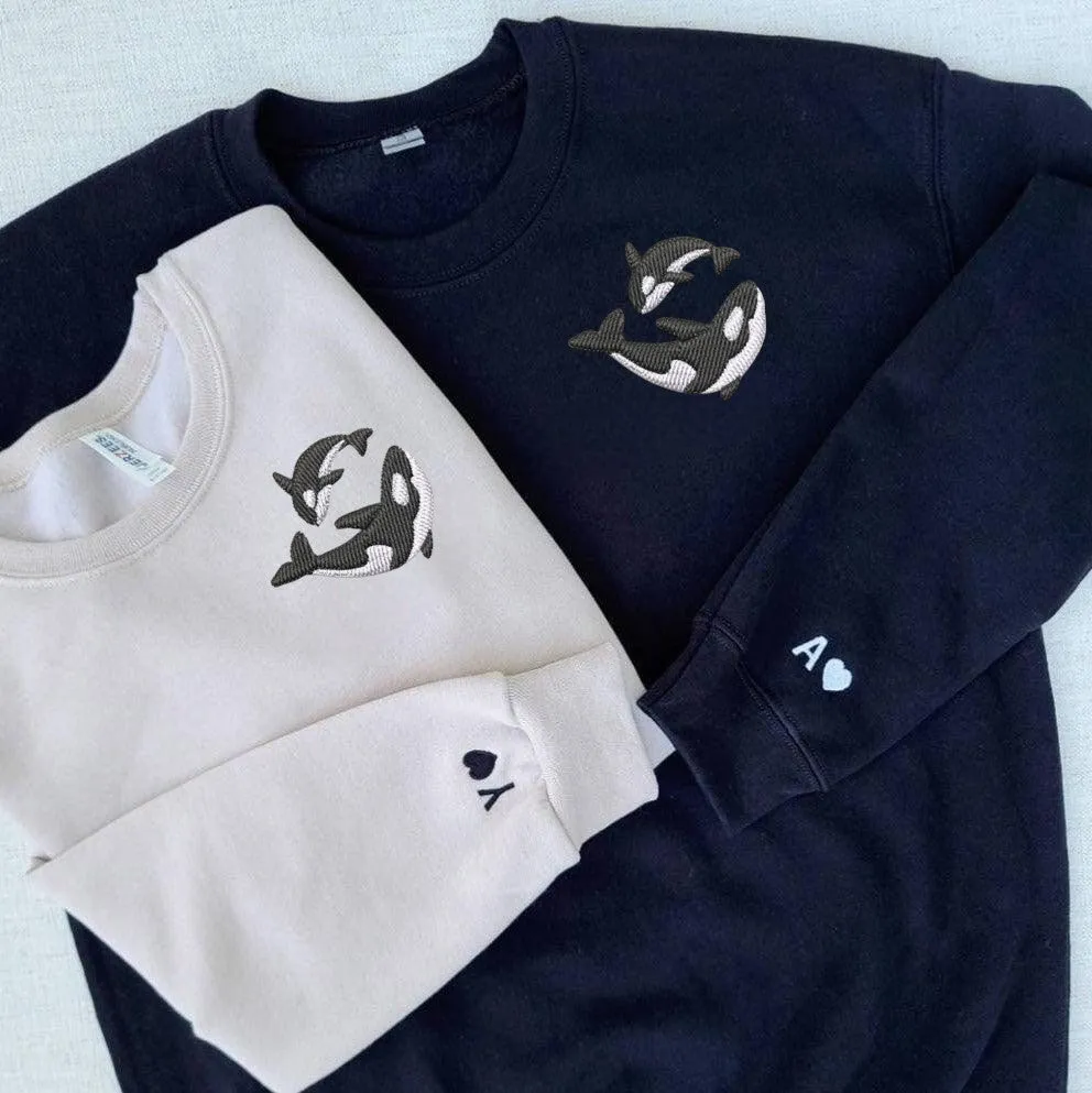 "Killer Whale" Matching Couple Hoodies - Custom Embroidered Sweatshirts For Couples