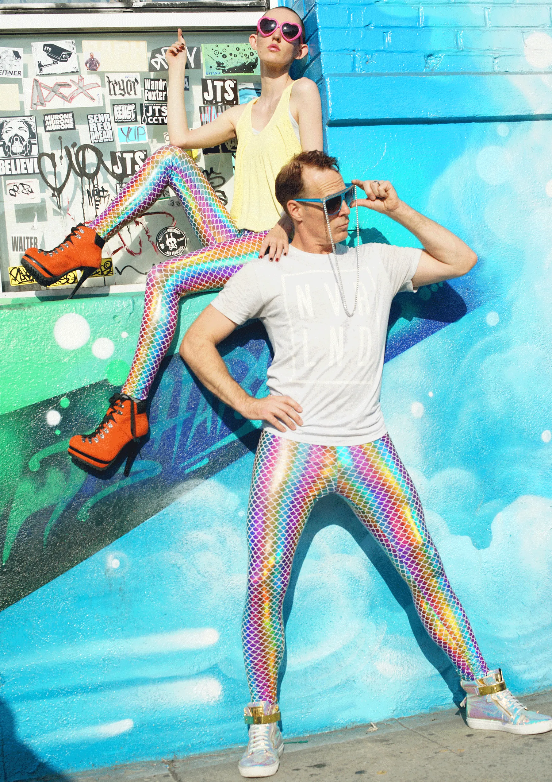 Rainbow Mermaid: Holographic Merman Meggings - Rainbow Mermaid Scale Mens Leggings