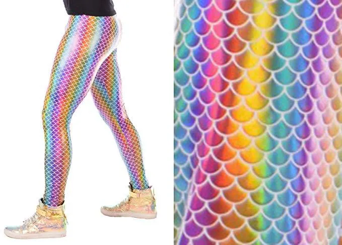 Rainbow Mermaid: Holographic Merman Meggings - Rainbow Mermaid Scale Mens Leggings