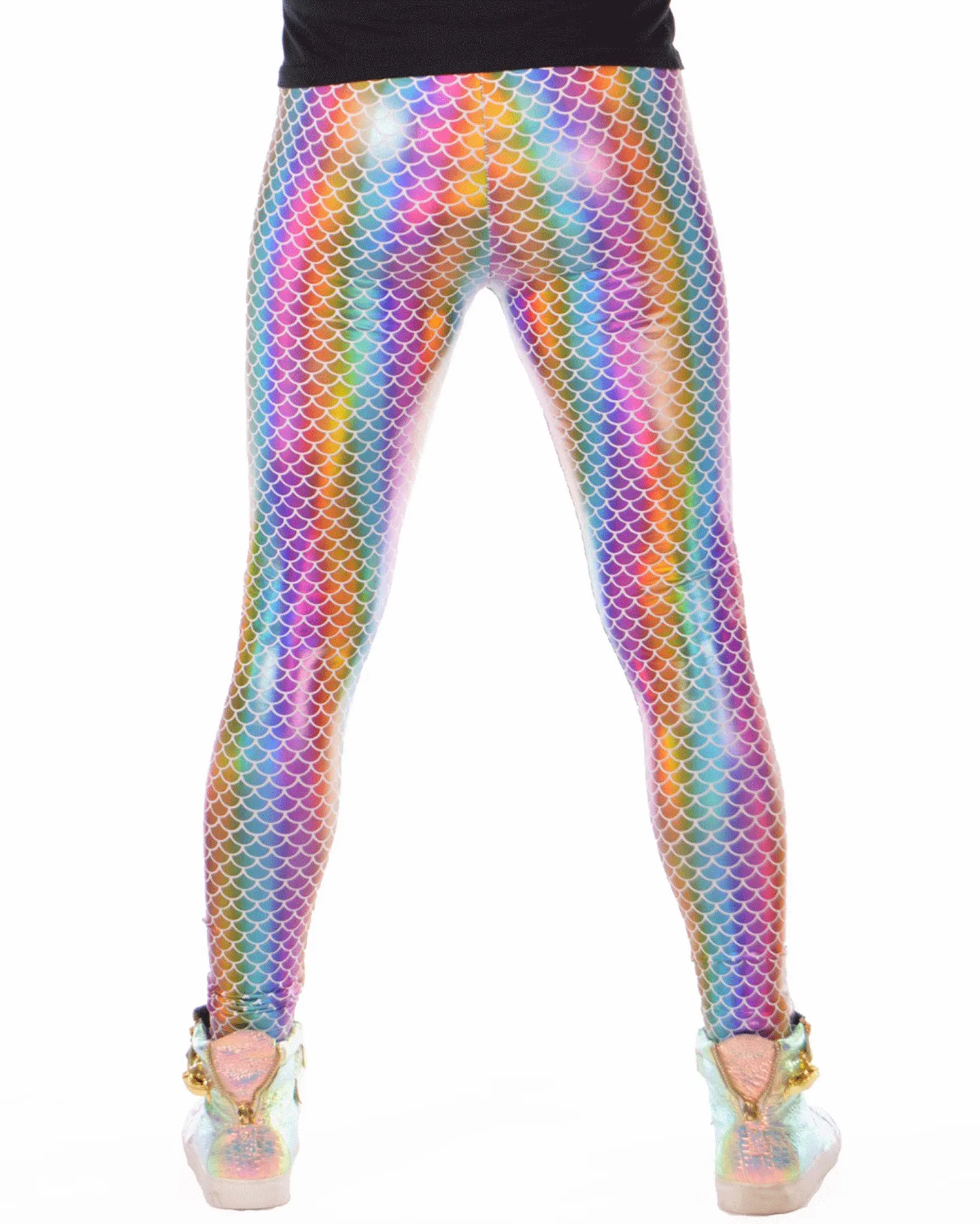 Rainbow Mermaid: Holographic Merman Meggings - Rainbow Mermaid Scale Mens Leggings