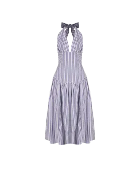 RELAXE HALTER DRESS NAVY STRIPE