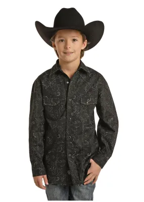 Rock & Roll Cowboy Boy's Black Paisley Print Western Snap Up Shirt B8S1294