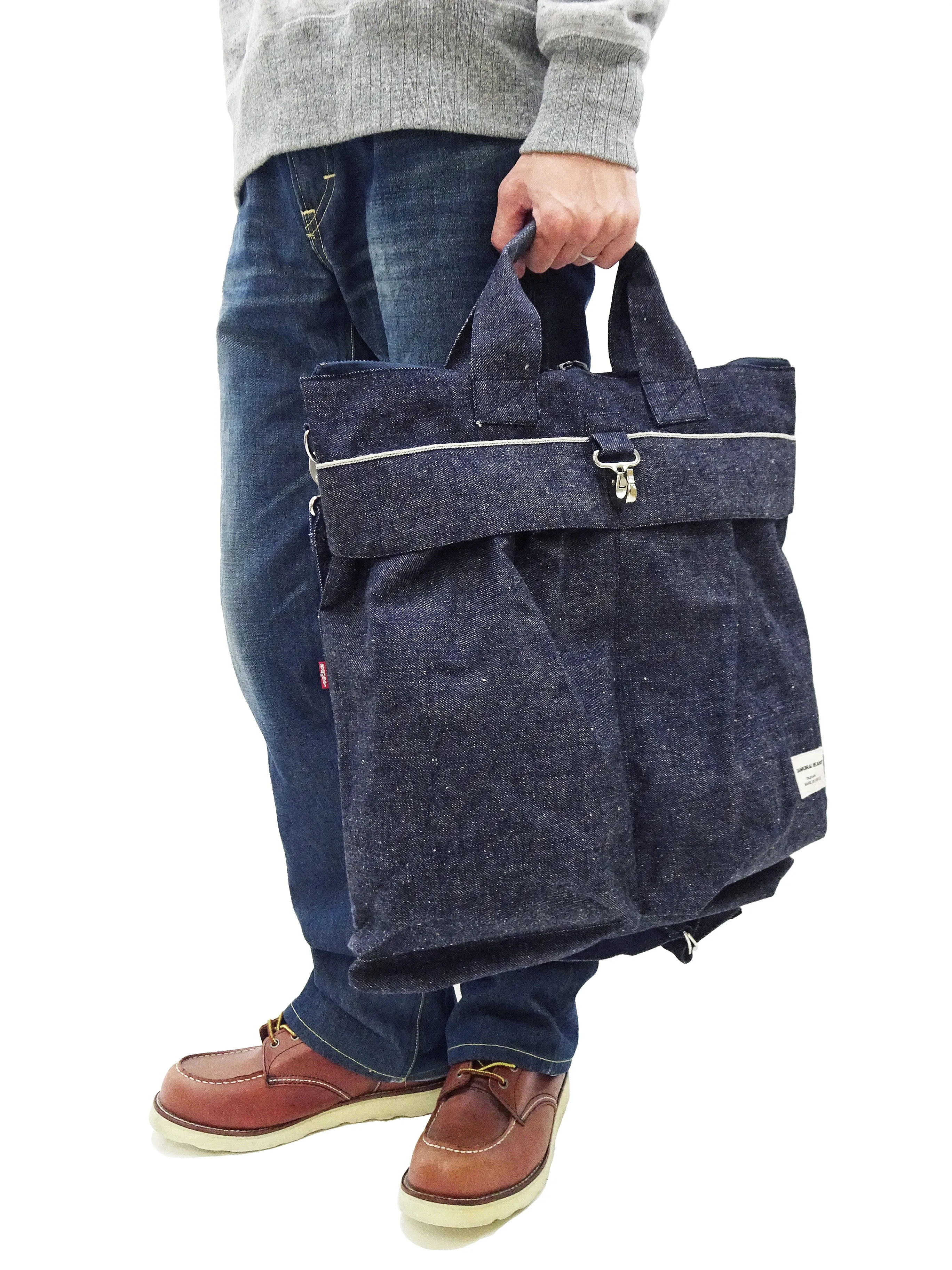 Samurai Jeans Bag Men's Casual Denim Shoulder Bag Inspired by USAF Military Helmet Bag DB23-15OZ Indigo