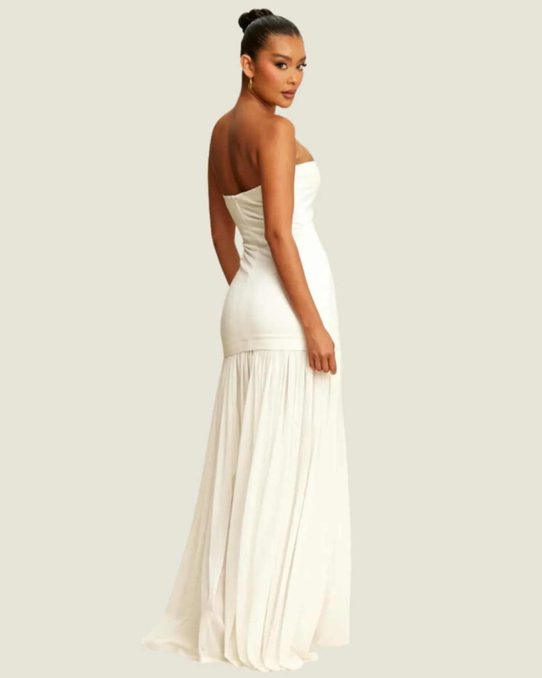 Santa Favorite: Strapless Shirred White Maxi Dress