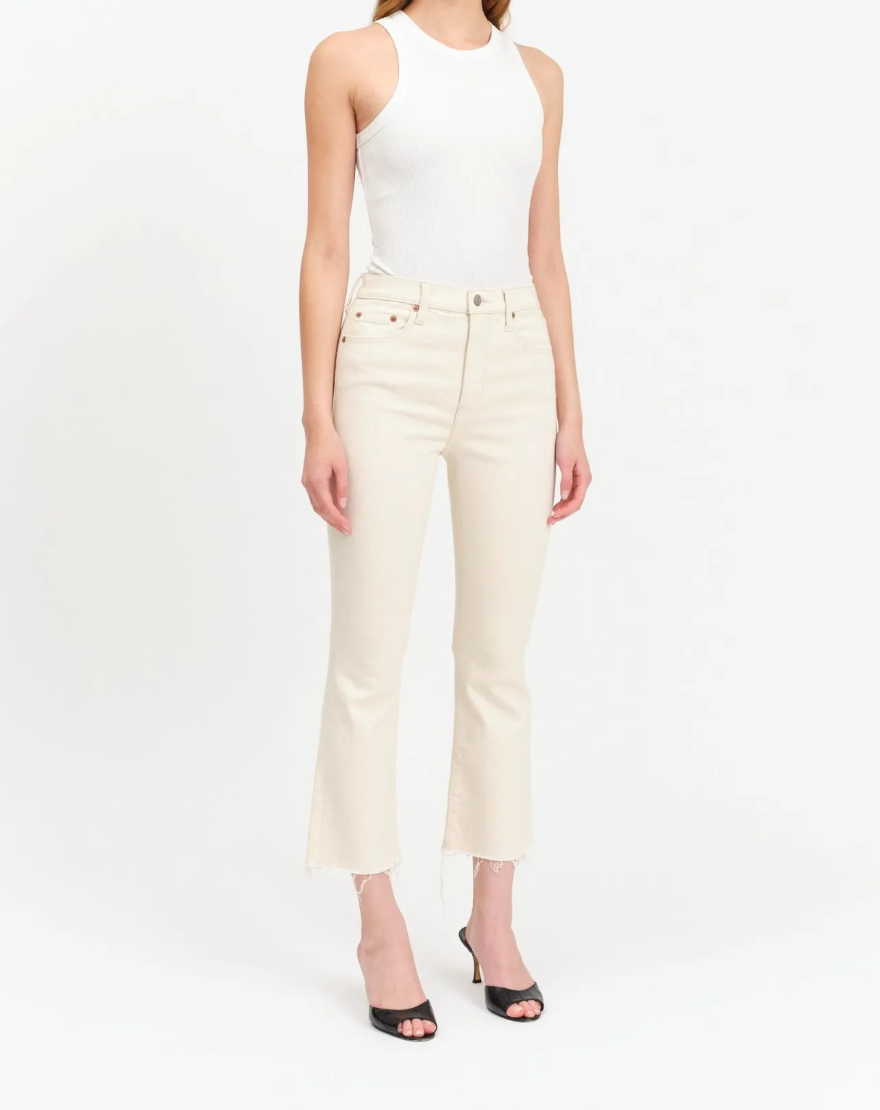 Shy Girl Crop Flare in Raw Cut By Daze Denim