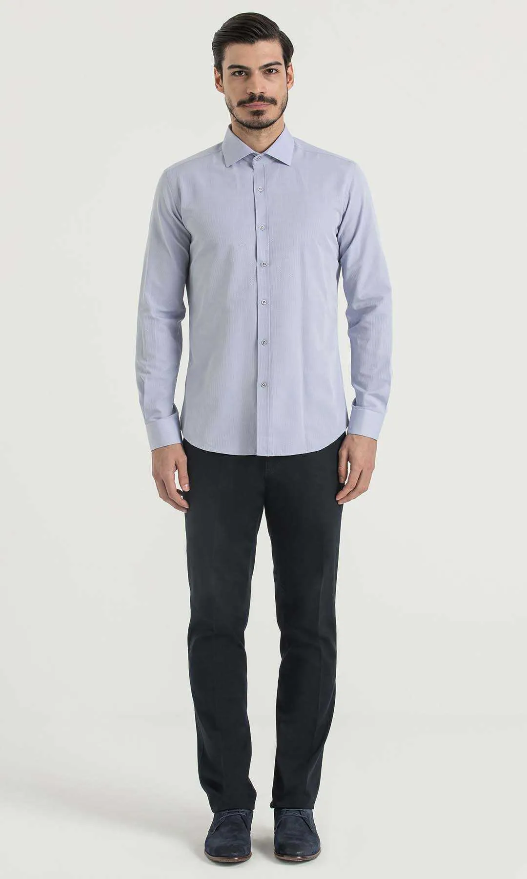 Slim Fit Patterned Cotton Blend Casual Shirt, Lilac D.