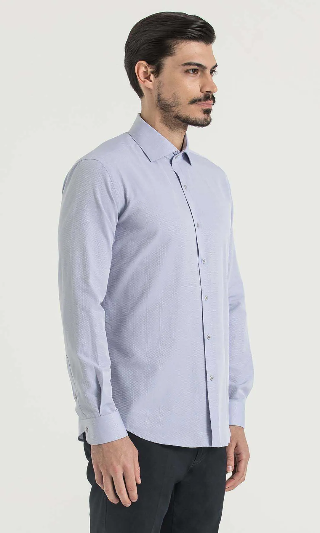 Slim Fit Patterned Cotton Blend Casual Shirt, Lilac D.