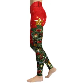 Sparkly Print Christmas Tree Yoga Leggings