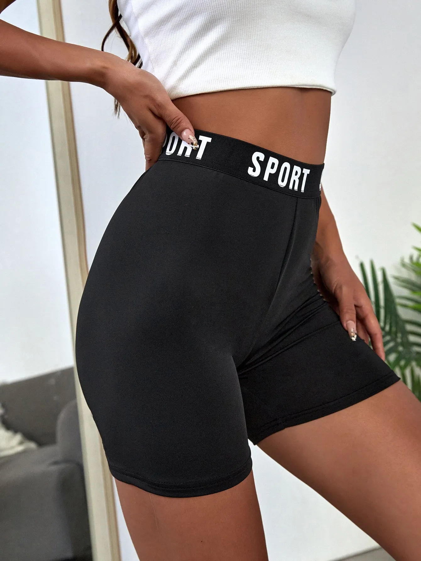 Sporty Letter Tape Short Women Leggings