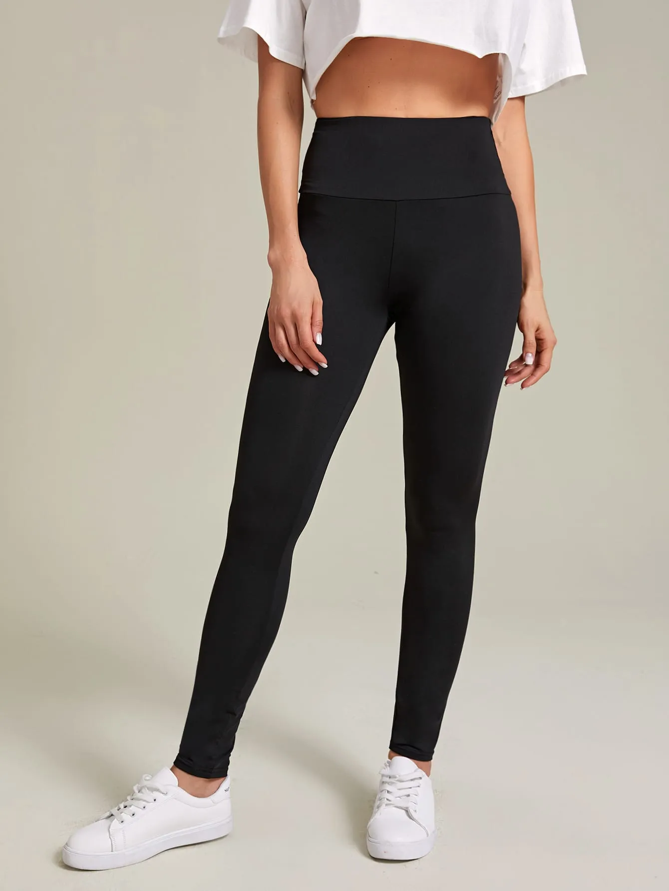 Sporty Plain Ruched Long Women Leggings