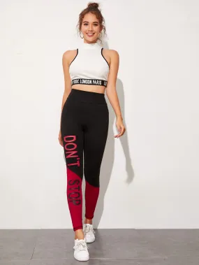 Sporty Slogan Cropped Women Leggings