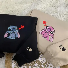 Stitch x Angel Matching Couple Hoodies – Custom Cute Sweatshirts for Couples