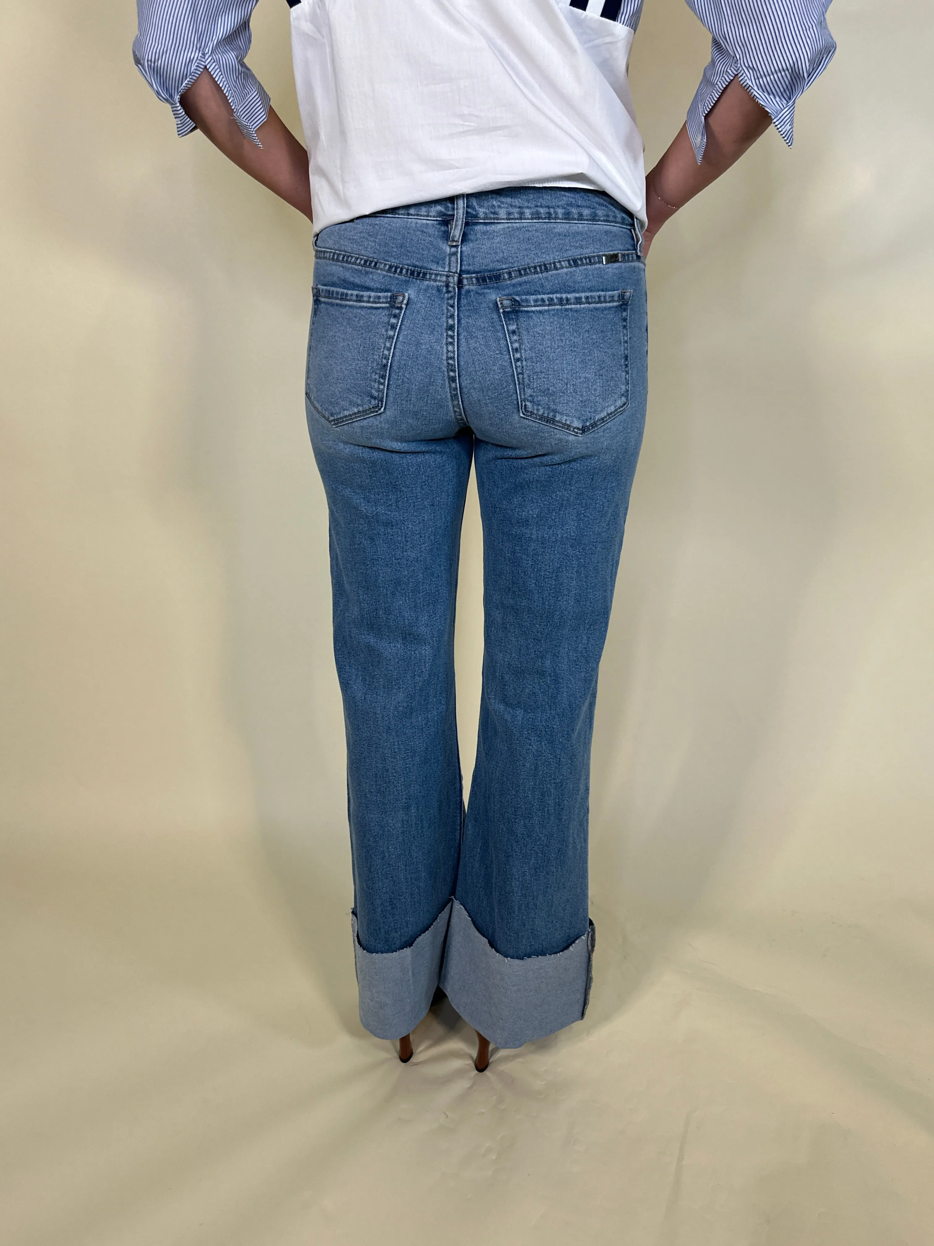 Straight-Leg Cuffed Hem Denim Jeans