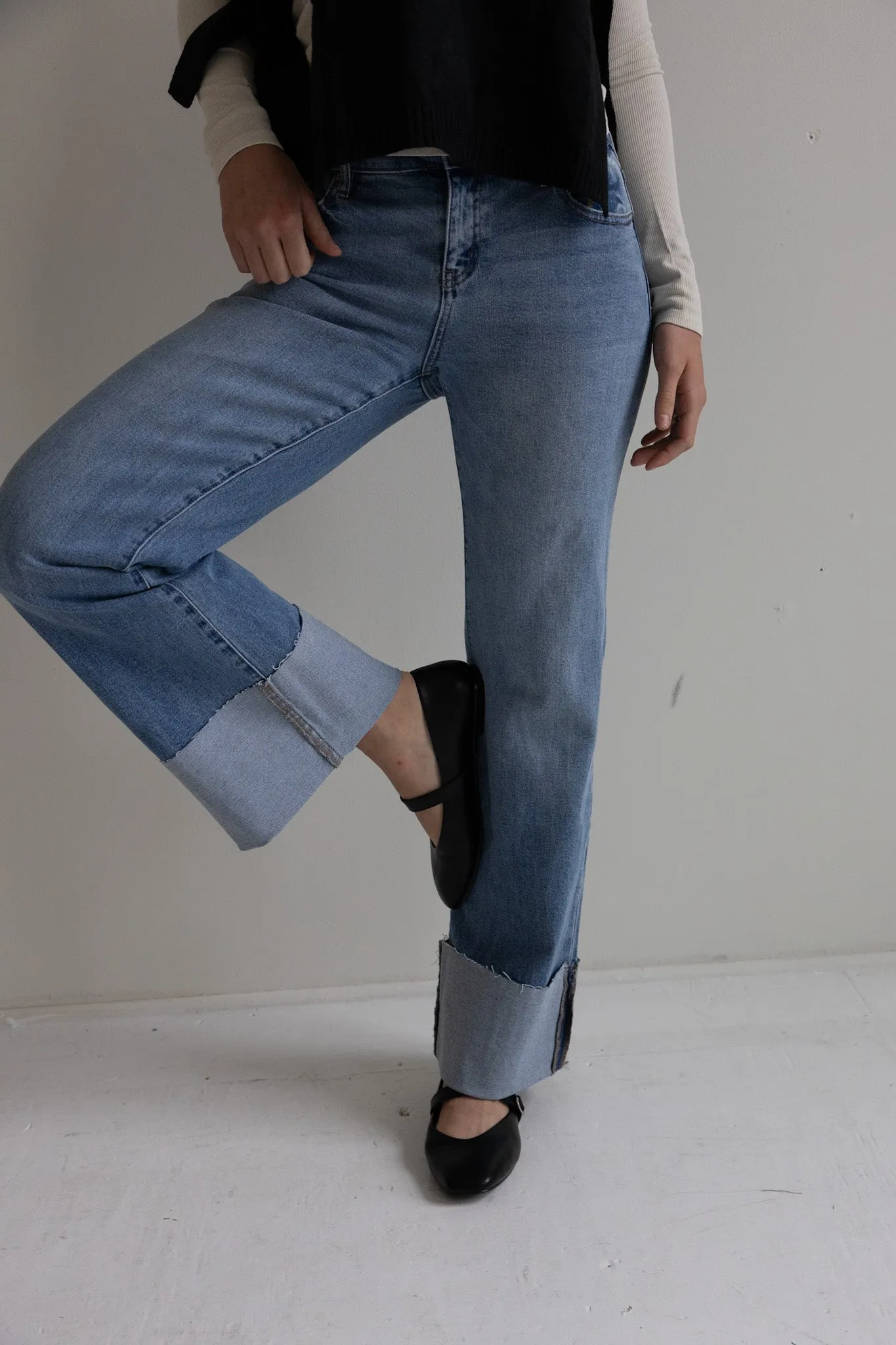 Straight-Leg Cuffed Hem Denim Jeans