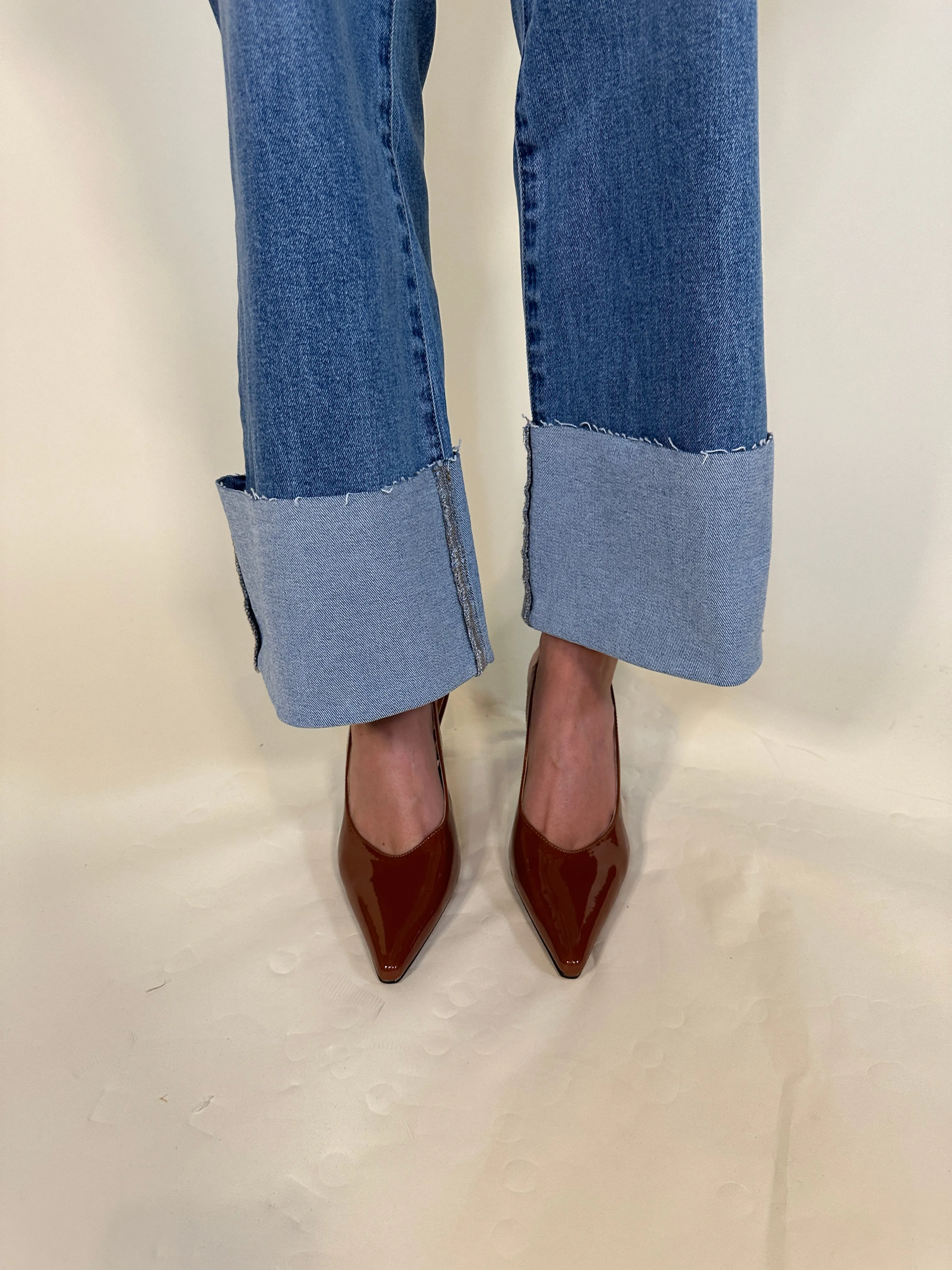 Straight-Leg Cuffed Hem Denim Jeans