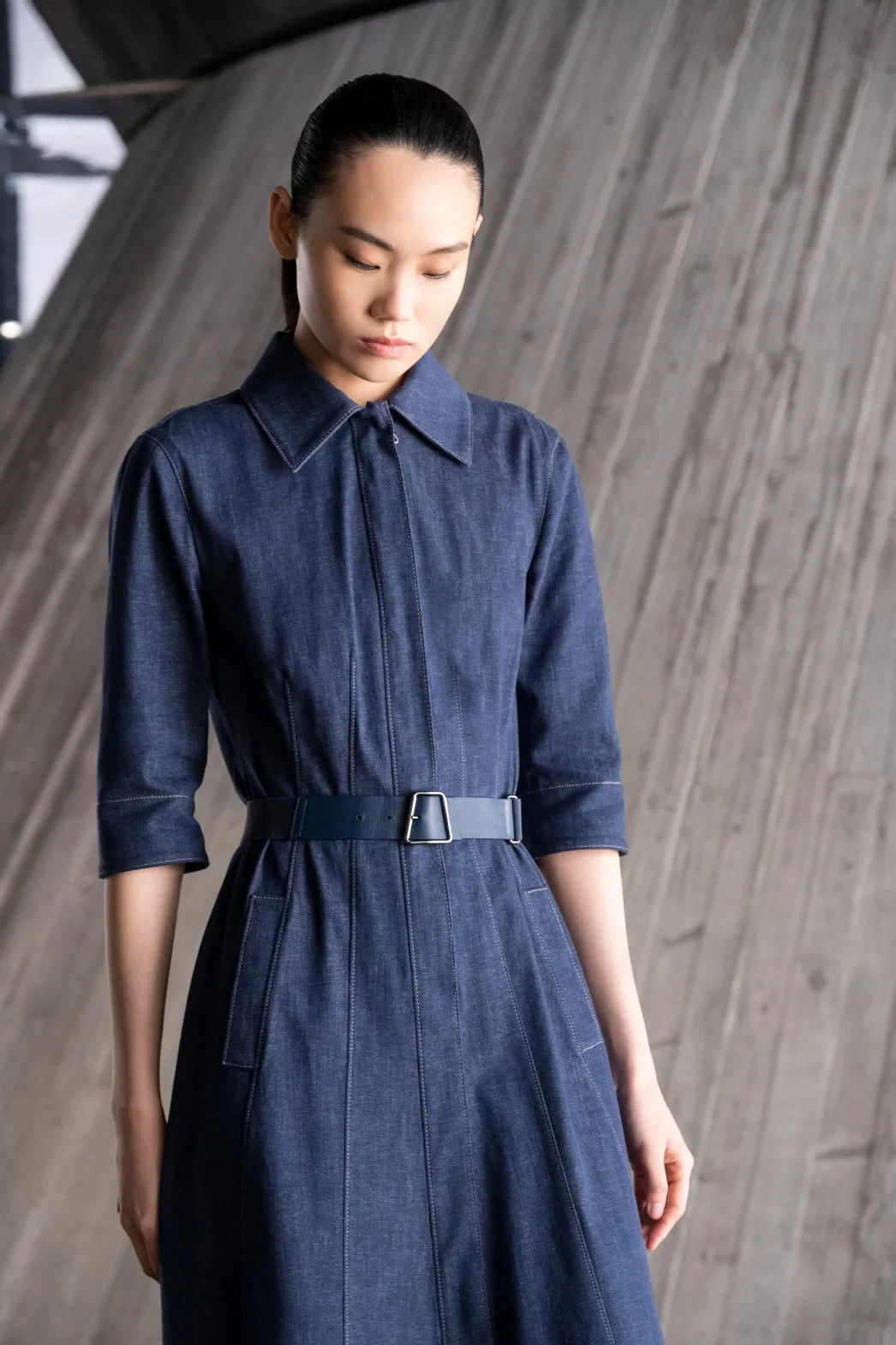 Stretch Denim Midi Dress