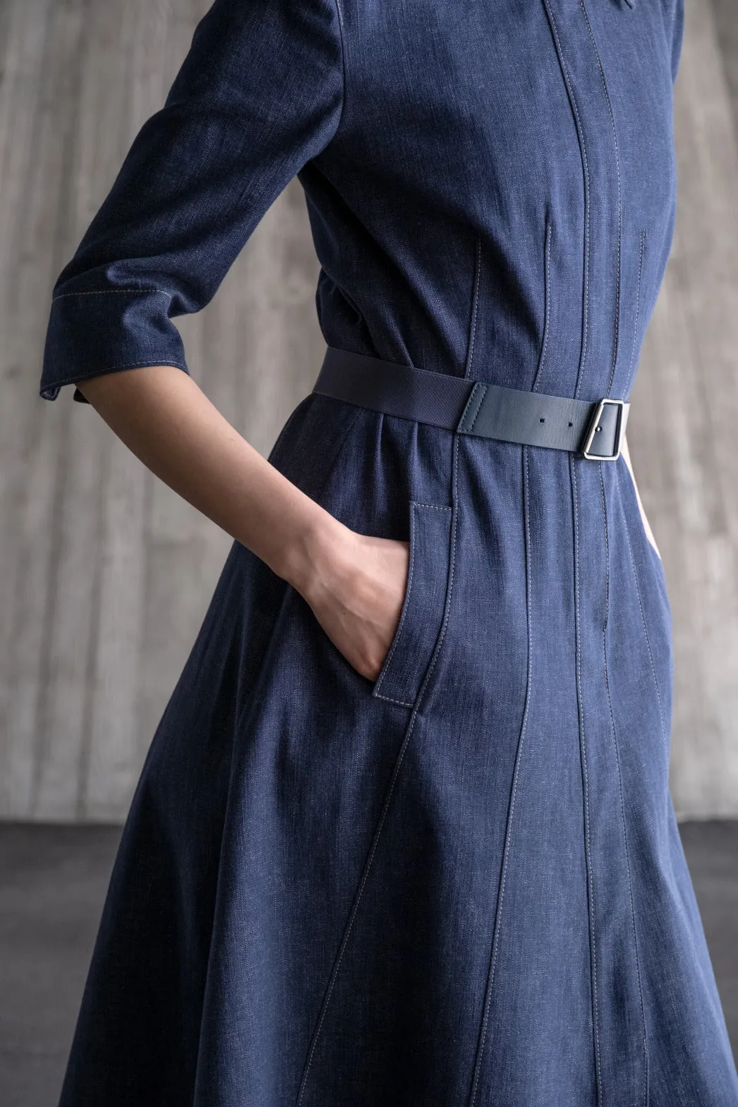 Stretch Denim Midi Dress