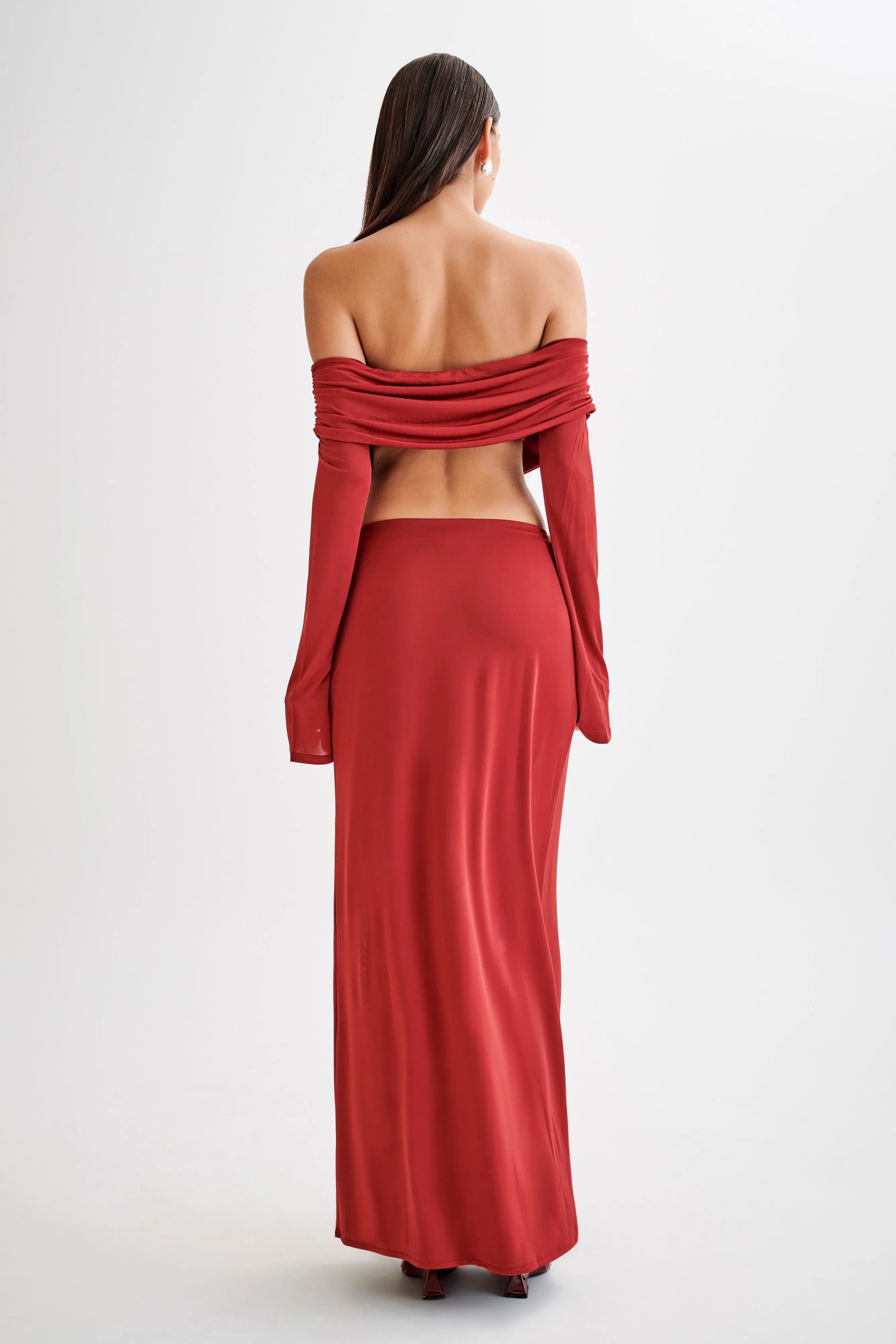 Suri Slinky Maxi Skirt With Silver Hardware - Cherry Red