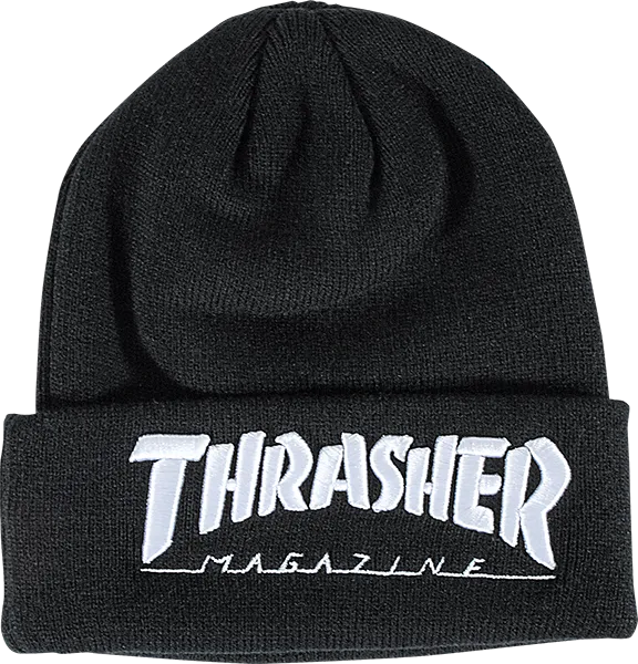 Thrasher Logo Embroidered Beanie Black/White