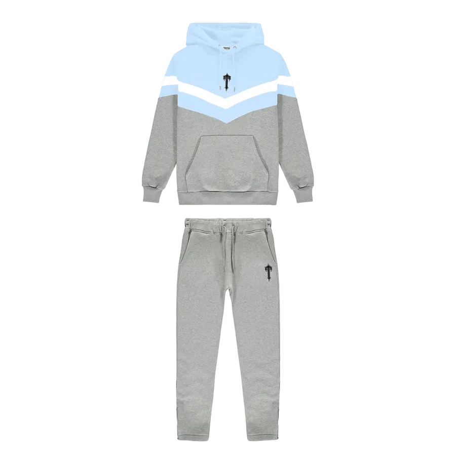 Trapstar V Stripe Hoodie Tracksuit - Cashmere Blue/White/Marl Grey