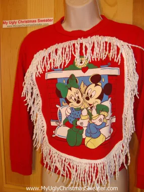 Ugly Christmas Tacky Sweatshirt Mickey Minnie Fringe Child Size (q13)