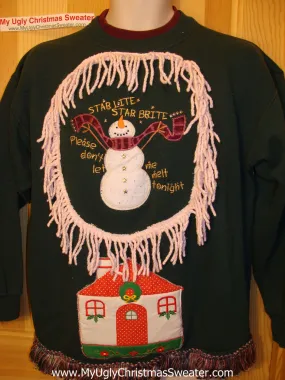 Ugly Christmas Tacky Sweatshirt Snowman Fringe (q43)