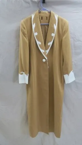 Vintage Tan Long Western Coat Duster White Trim