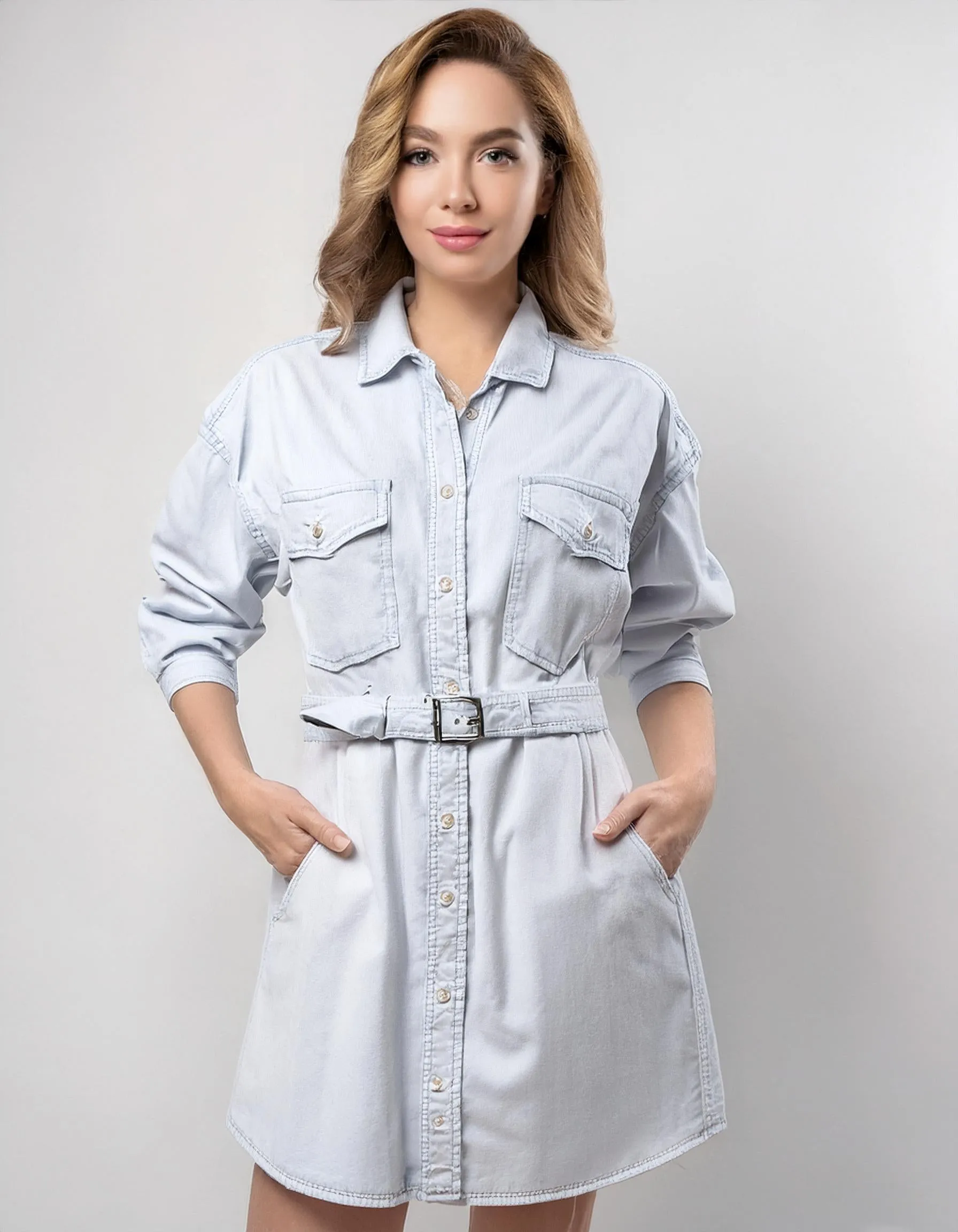 White Belted Shirt Dress