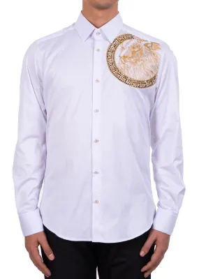 White Gold Meander Lion Rhinestone Shirt