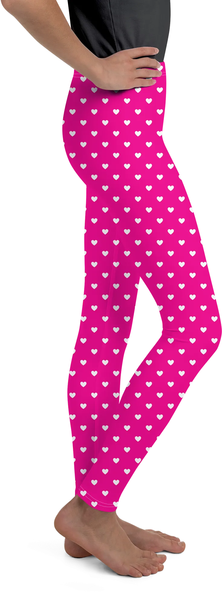 White Mini Hearts Pink Youth Leggings