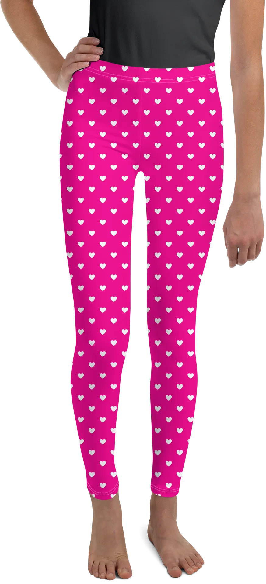 White Mini Hearts Pink Youth Leggings