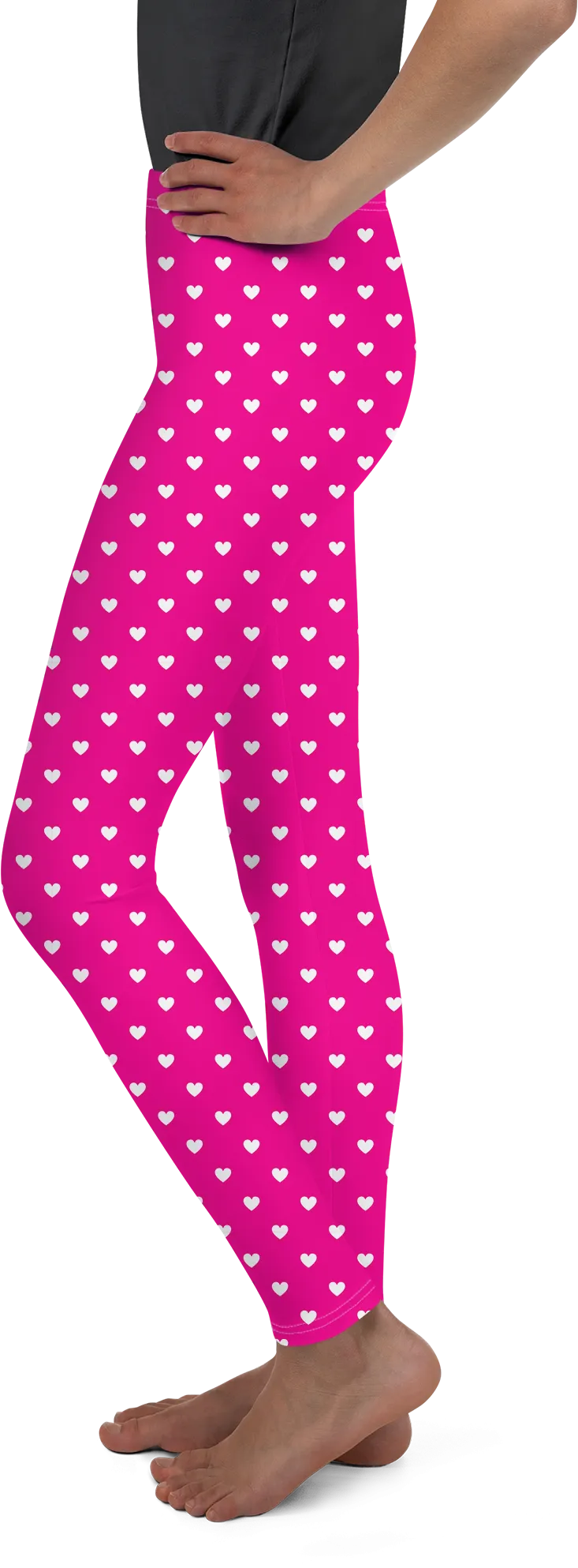 White Mini Hearts Pink Youth Leggings