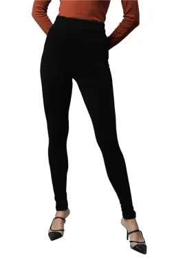 Women Black Body Hugging Warm Slim Fit Leg High Rise Legging